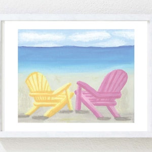 Ocean and Beach Chairs Printable Instant Digital Download, Beach Chair Art, Adirondack Chairs, Beach Chairs, Beach Scene Art, Seaside Art