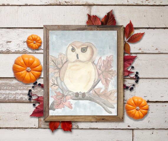 Owl Wall Art Printable Instant Digital Download, Owl Watercolor, Watercolor Owl, Owl Art Print, Owl Print, Fall Wall Art, Autumn Wall Art Il_570xn