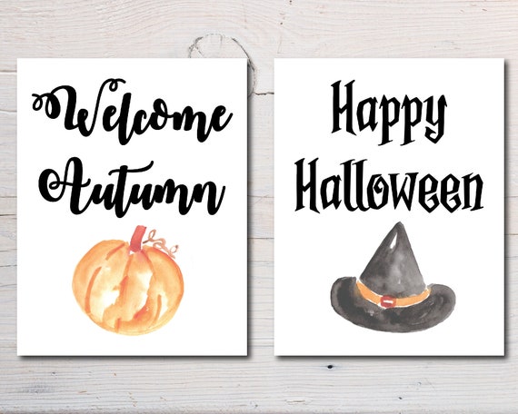 Welcome Autumn Happy Halloween Reversible Sign Printable Instant Digital Download, Two-Sided Fall Sign, Reversible Fall Sign, Fall Wall Art Il_570xn