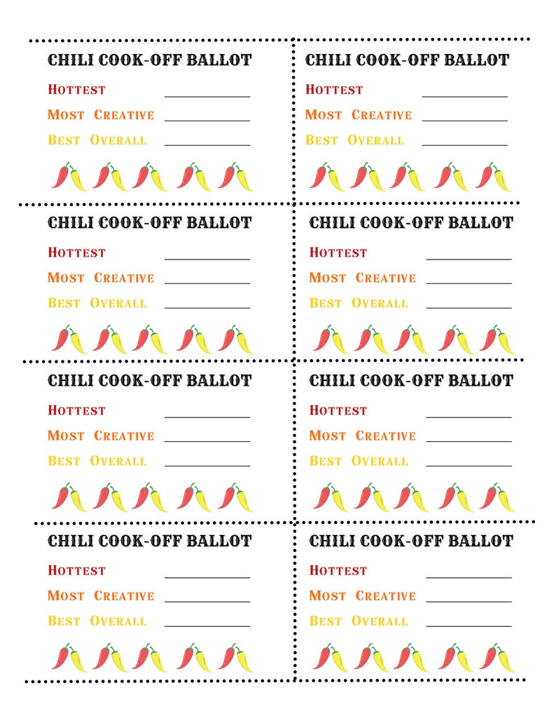 Chili Cook off Voting Score Sheet Printable Instant Digital Download