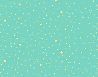 Tula Pink - Colores auténticos - Tela Space Sprinkles en color Seaglass