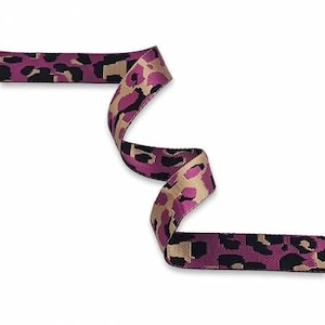Cinta Sallie Tomato Leopard Violet Rose - 3,8 cm x 2,7 m / Correa de poliéster premium para bolsos y manualidades