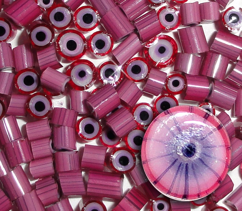 Peony Petal.....Handmade Murrini Chips...Millefiori Slices Pink Flower Summer COE 104....Beatlebaby Supply