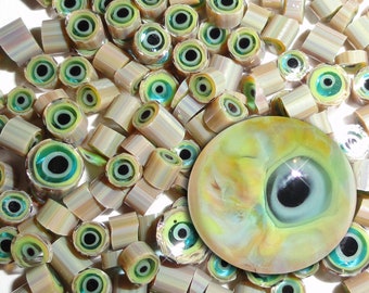 Goblin Snot...Handmade Murrini Chips...Millefiori Slices COE 104 Reactive Silver glass glass monster eyes eyeballs Beatlebaby Supply