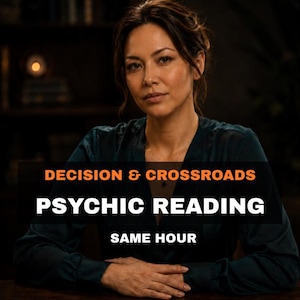 Può includere: Una persona indossa una camicia a maniche lunghe verde ottanio scuro con il testo DECISION & CROSSROADS PSYCHIC READING SAME HOUR. La persona ha i capelli scuri ed è seduta dietro un tavolo di legno con una ciotola di pietre scure.