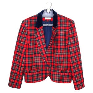 Vintage Pendleton blazer uit de jaren 80 van wol met tartanprint, damesmaat S / Rode geruite preppy jas / Jas van zuivere scheerwol / Gemaakt in de VS