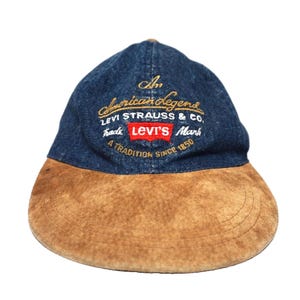 Vintage 90s Levi's Hat Cap / Denim Dad Jean Adjustable Strapback Long Bill Baseball Cap / Retro USA