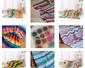 CROCHET PATTERN / 9 Colourful Crochet Blanket Patterns ebook / beginner crochet blankets / mindful crochet patterns