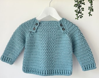 CROCHET PATTERN / Baby Crochet Sweater Pattern with Buttons / Baby to Age 4 PDF pattern