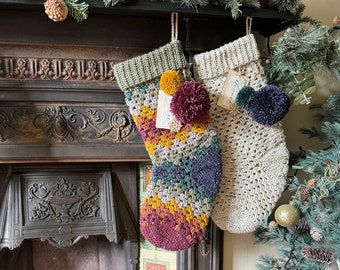 CROCHET PATTERN & VIDEO, Easy Crochet Stocking Pattern, Granny Stitch Stocking, Scandi Festive Crochet Stocking, Pdf, by HanJan Crochet