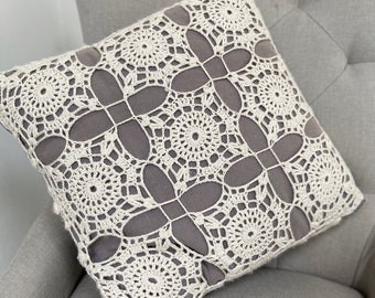 CROCHET PATTERN / Delicate Crochet Lace Square Motif Cushion Pattern/ Crochet Pillow Pattern /