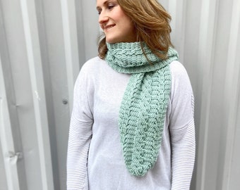 CROCHET PATTERN / Mint Cable Crochet Scarf Pattern/Crochet Winter Scarf/ Cable Stitch/ Intermediate Crochet Scarf