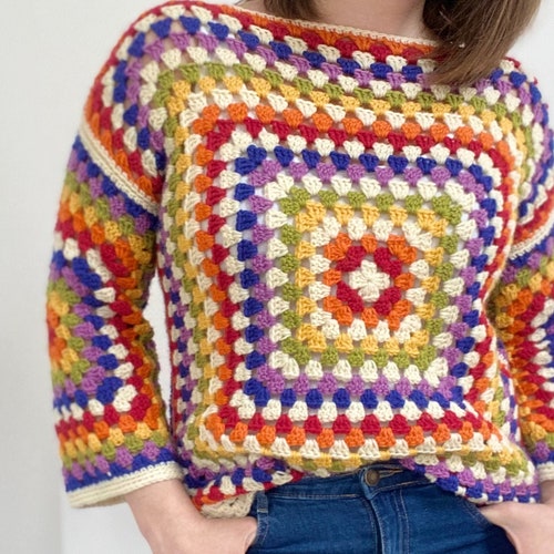 Crochet Sweater PATTERN Granny Square Sweater Cropped - Etsy