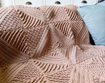 CROCHET PATTERN / Broadquay Textured Crochet Blanket Pattern / Square Motifs Geometric Blanket