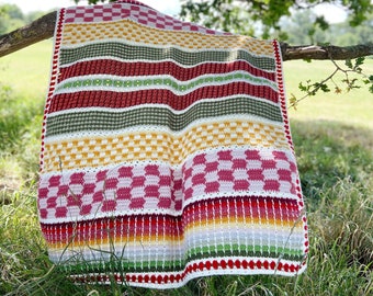CROCHET PATTERN /Colorful Sampler Crochet Blanket Pattern / Strawberries and Cream crochet afghan / Multi stitch crochet blanket