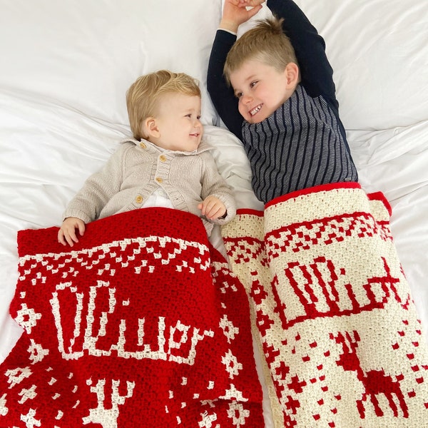 CROCHET PATTERN / Christmas Crochet Blanket Pattern / Personalised Christmas crochet present sack / Ho Ho Ho crochet pattern