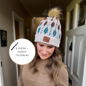 CROCHET PATTERN + VIDEO Starlight Hat Crochet Pattern | Mosaic Crochet Beanie Pattern | Overlay Mosaic Crochet | 6 Sizes Baby to Adult