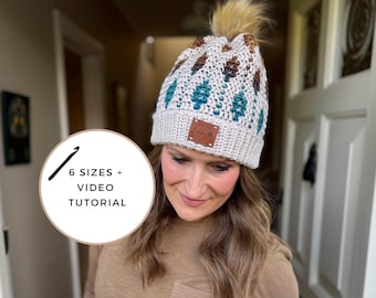 CROCHET PATTERN + VIDEO Starlight Hat Crochet Pattern | Mosaic Crochet Beanie Pattern | Overlay Mosaic Crochet | 6 Sizes Baby to Adult