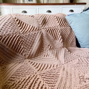 CROCHET PATTERN / Broadquay Textured Crochet Blanket Pattern / Square Motifs Geometric Blanket image 1