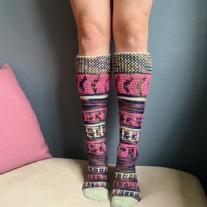 CROCHET PATTERN / Hydrangea Mosaic Socks / Overlay Mosaic Crochet Socks Pattern / Knee High Socks PDF Pattern image 1