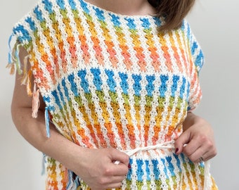 CROCHET PATTERN/ Skittles Summer Crochet Poncho / Easy Crochet Beach Cover Up / Summer Top