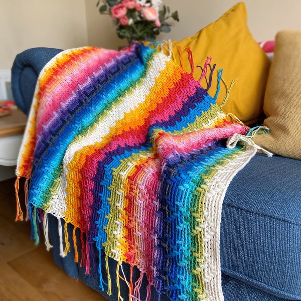 CROCHET PATTERN / Rainbow Splash / Overlay Mosaic Crochet Blanket Pattern / Rainbow Crochet Baby Afghan PDF Pattern