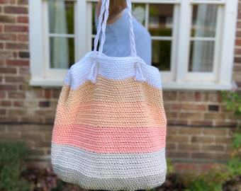 CROCHET PATTERN / Summer Stripe Beach Bag / Tote Bag - Crochet Pattern PDF for beginners