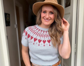 CROCHET PATTERN + VIDEO Happy Hearts Summer Top | Heart Crochet Tee Pattern | Overlay Mosaic | Top Down Yoke Adult Sizes xs – 5xl