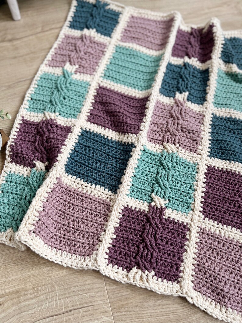 CROCHET PATTERN / Billow Cable Crochet Blanket / Patchwork Crochet Blanket Pattern / Colorful Crochet Baby Blanket image 8