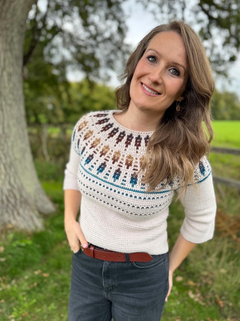 CROCHET PATTERN + VIDEO Starlight Sweater Crochet Pattern | Mosaic Crochet Sweater Pattern | Top Down Yoke Adult Sizes Xs - 5xl immagine 8