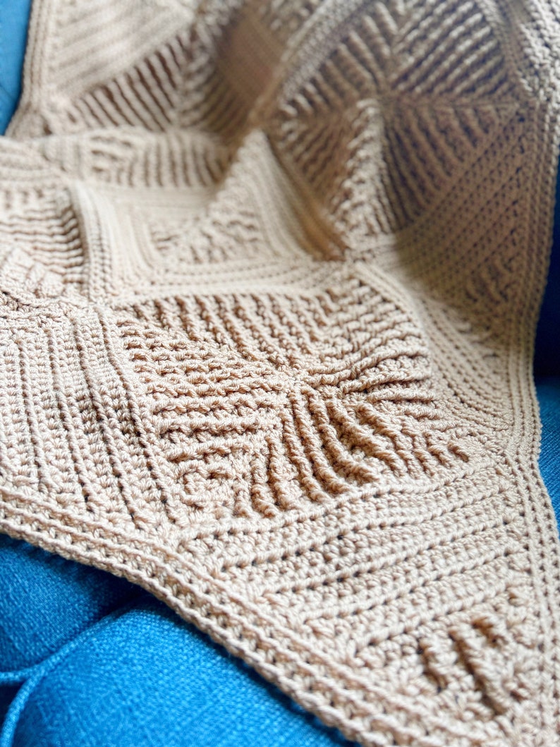 CROCHET PATTERN / Broadquay Textured Crochet Blanket Pattern / Square Motifs Geometric Blanket image 2