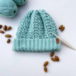 CROCHET PATTERN / Neo Mint Crochet Cable Hat - Crochet Winter Beanie - PDF Crochet Hat Pattern