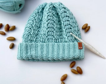 CROCHET PATTERN / Neo Mint Crochet Cable Hat - Crochet Winter Beanie - PDF Crochet Hat Pattern