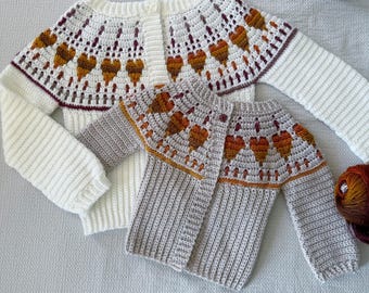 Happy Hearts Baby Crochet Cardigan Pattern | Overlay Mosaic | Top Down Child Sizes 0–10 | VIDEO + PDF