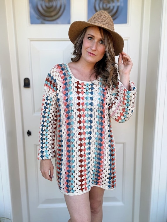 CROCHET PATTERN & VIDEO Granny Dress Pattern | xs-5xl (30-62" Chest) | Retro Crochet Dress Pattern with Granny Stitch | Instant Download