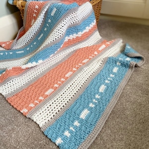 CROCHET PATTERN / Modern Crochet Blanket / Crochet Baby Blanket / Peaches and Teal Gender Neutral Baby Blanket - PDF Crochet Pattern