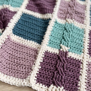 CROCHET PATTERN / Billow Cable Crochet Blanket / Patchwork Crochet Blanket Pattern / Colorful Crochet Baby Blanket image 7