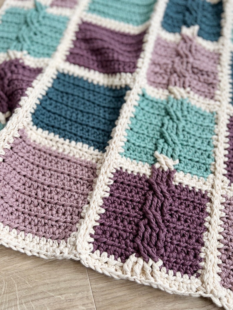 CROCHET PATTERN / Billow Cable Crochet Blanket / Patchwork Crochet Blanket Pattern / Colorful Crochet Baby Blanket image 7