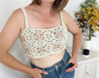 CROCHET PATTERN /Crochet Crop Top Pattern with Straps / Summer crochet top / granny square top pattern / PDF download