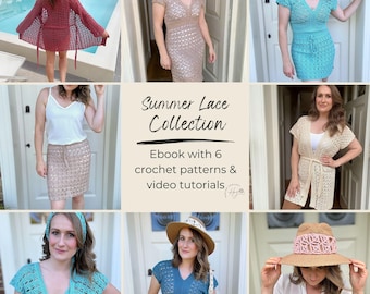CROCHET PATTERN EBOOK/ Wedge Lace Collection, 6 Pattern Ebook, Crochet Summer Patterns, Includes Video Tutorials, Crochet Lace