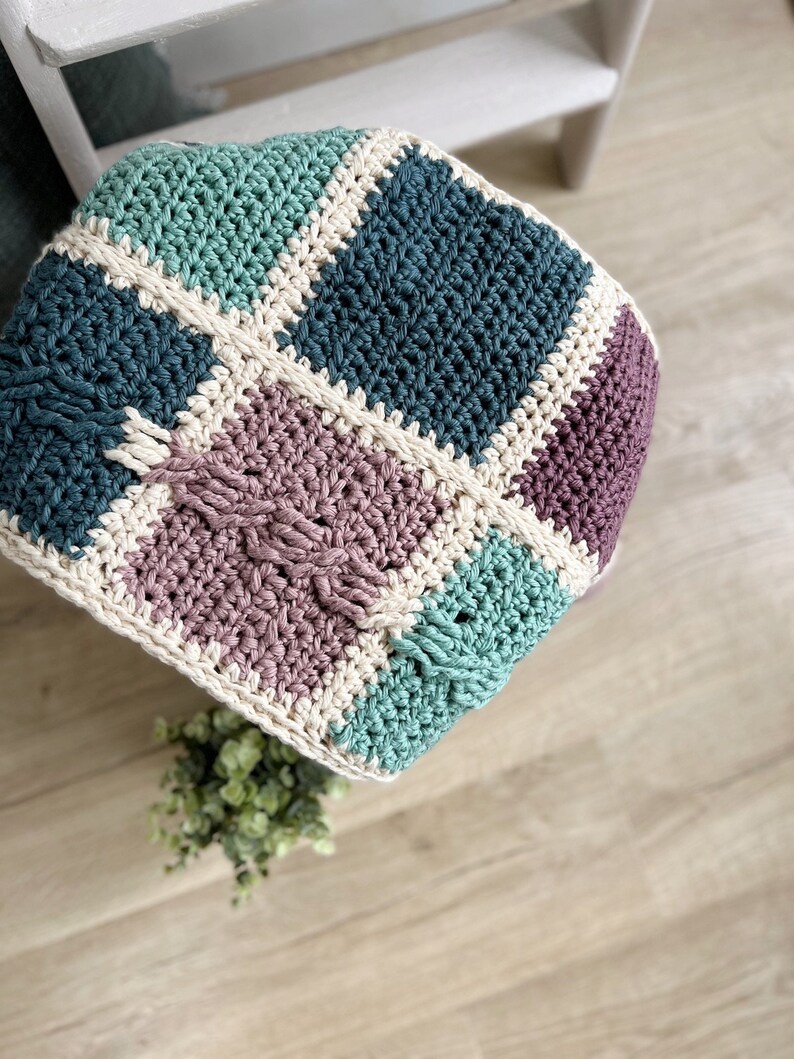 CROCHET PATTERN / Billow Cable Crochet Blanket / Patchwork Crochet Blanket Pattern / Colorful Crochet Baby Blanket image 4