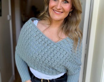 CROCHET PATTERN + VIDEO - Easy Crochet Sweater Scarf pdf / Dk Shawl With Sleeves / Textured Wrap / Adult Xs-5xl