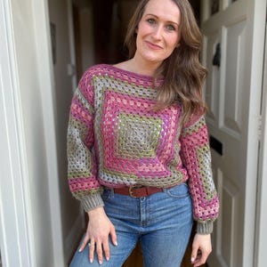 CROCHET PATTERN & VIDEO / Crochet Granny Square Sweater Pattern Pdf  Size Xs-5X (30-62&quot; Chest) / Easy Crochet Pullover Pattern