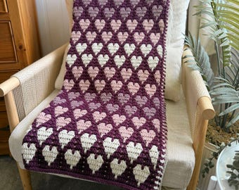 CROCHET PATTERN & VIDEO Happy Hearts Blanket Crochet Pattern | Mosaic Crochet Heart Blanket | Adjustable Throw Pattern Pdf | Worsted Yarn