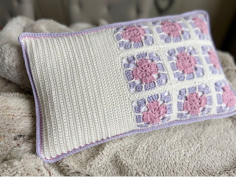 CROCHET PATTERN/ Crochet Floral Granny Square Cushion Pattern / Crochet Pillow Pattern / Crochet Home Decor PDF Pattern image 4