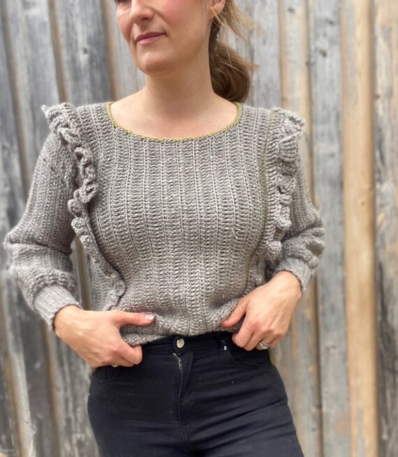 CROCHET PATTERN Easy Crochet Sweater With Ruffle Pattern PDF