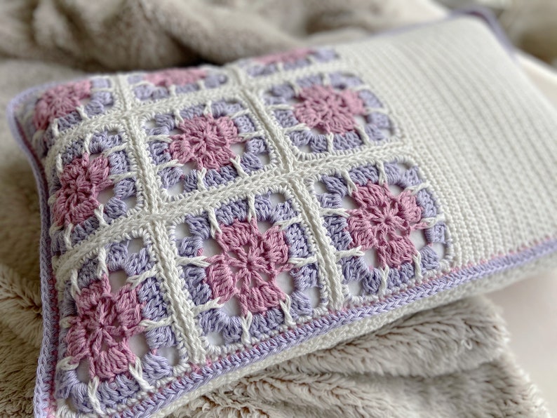 CROCHET PATTERN/ Crochet Floral Granny Square Cushion Pattern / Crochet Pillow Pattern / Crochet Home Decor PDF Pattern image 5