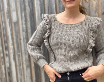CROCHET PATTERN/ Easy Crochet Sweater with Ruffle Pattern / PDF Crochet Pattern / Modern Crochet Jumper / Beginner Crochet Sweater Pattern