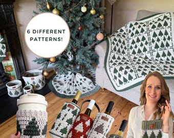 Crochet Pattern + Video | Twinkling Trees Christmas Collection PDF | 6 Overlay Mosaic Crochet Patterns
