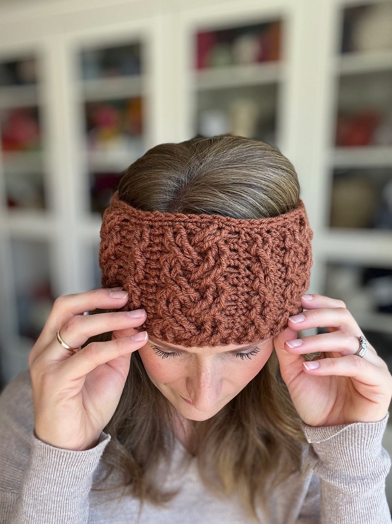 CROCHET PATTERN / Henrietta Cable Crochet Headband Pattern / Crochet Ear Warmer / Baby to Adult Sizes image 3